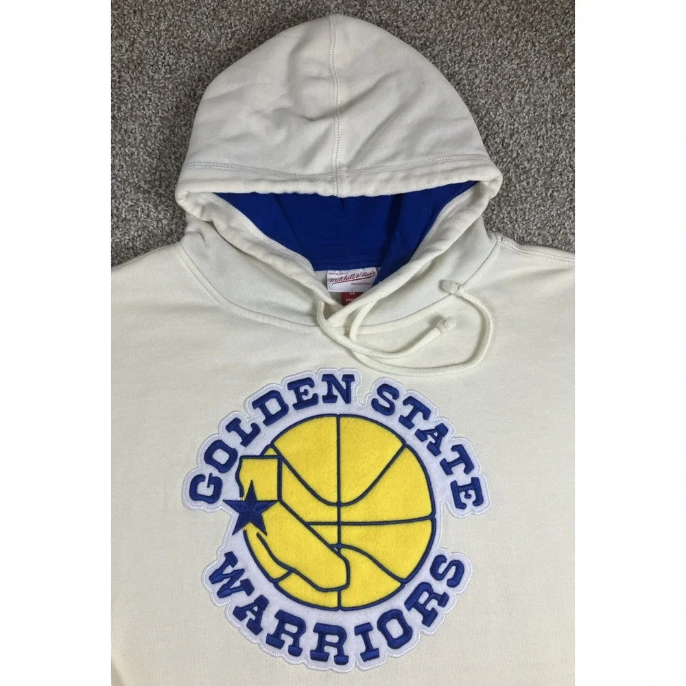Mitchell & Ness Golden State Warriors Hoodie Pullover Men's Size Large Felt Logo